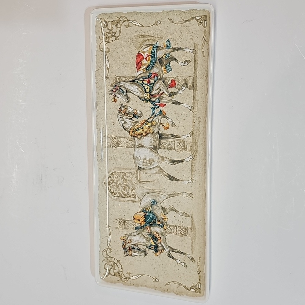 Gien France Arabian Stallions Horses Chevaux du Vent Rectangular Cake Plate Tray